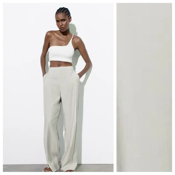 Pantalon Rayé Blanc Et Bleu Marine ZARA - Taille S (UK 8) - Occasion Très Bon état